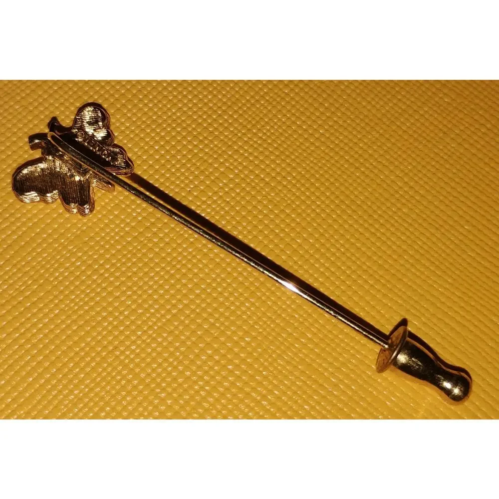 Vintage Monet White Enamel Butterfly Stick Pin Gold Tone 2.25